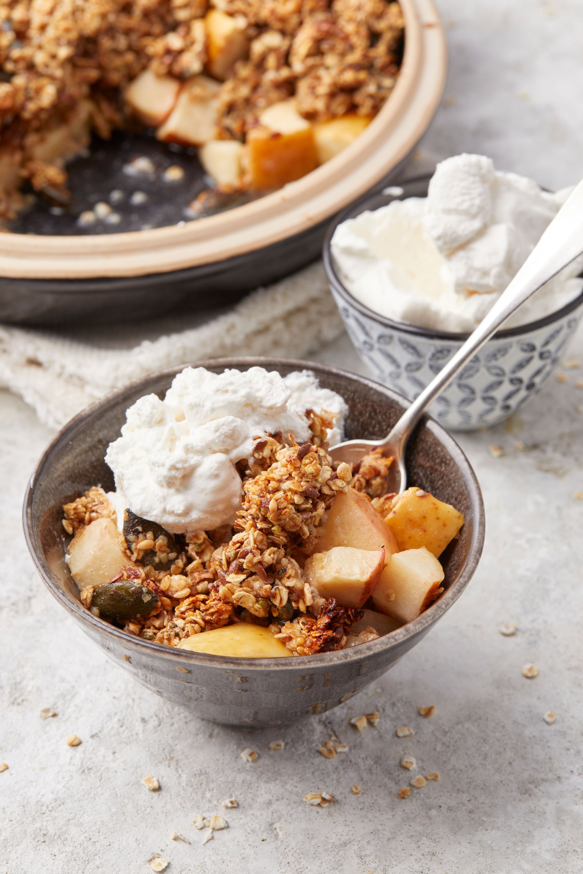 Apple and Date Crumble with cream